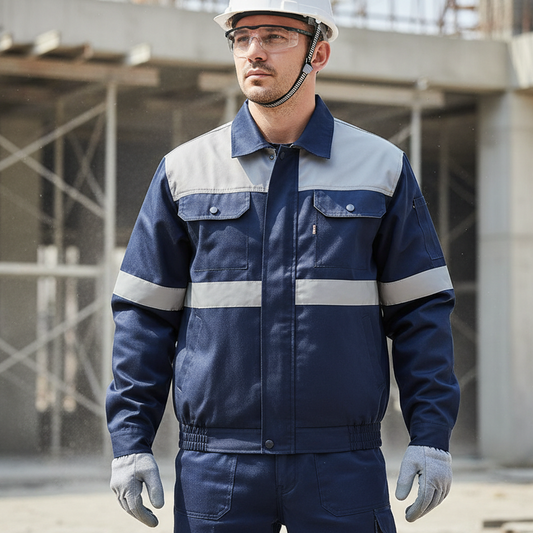 Giacca da lavoro B1107 con bande rifrangenti su cantiere