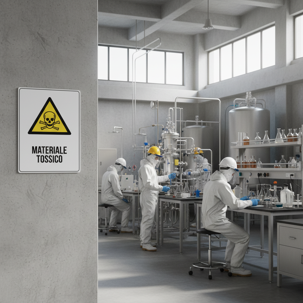 Cartello materiale tossico in laboratorio chimico