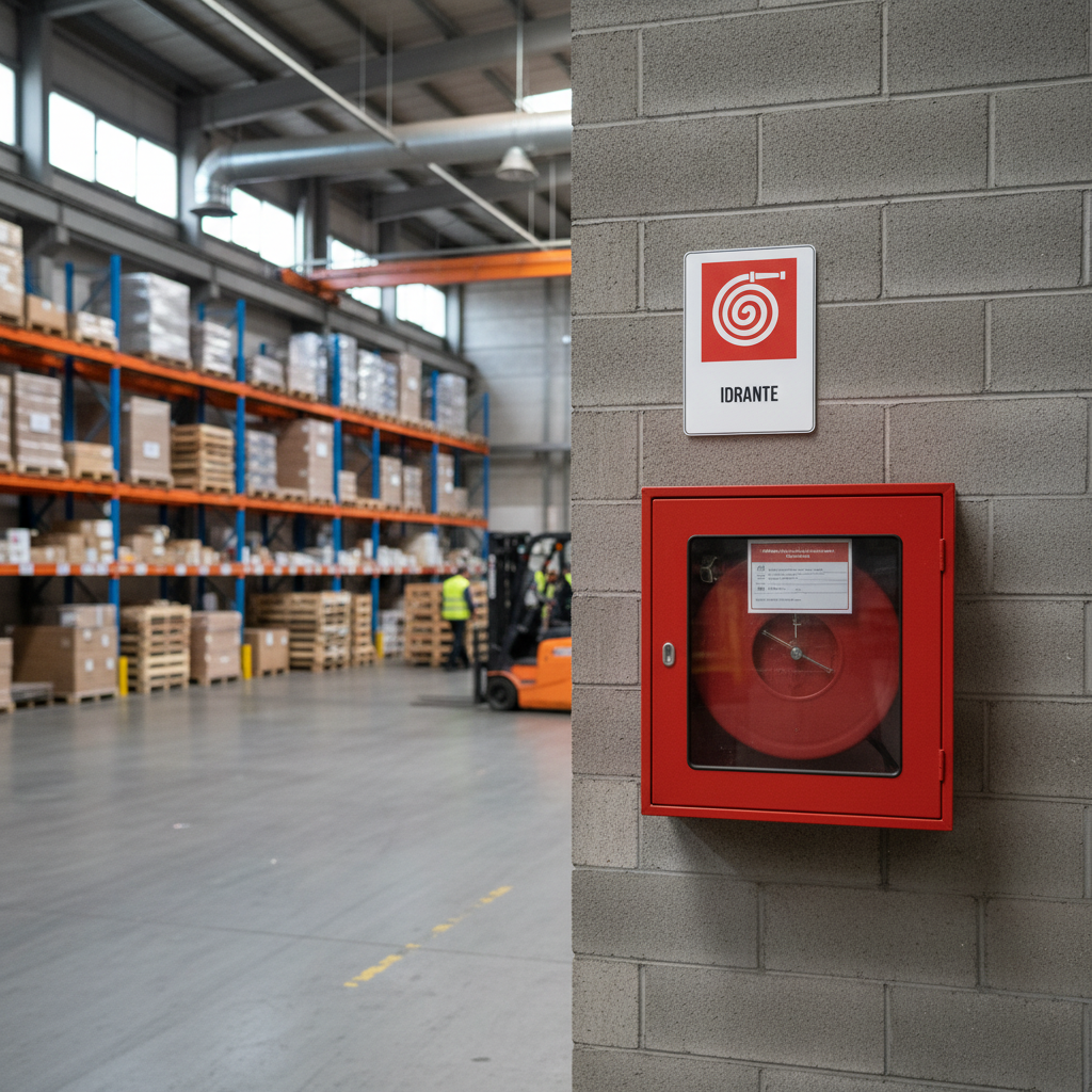 Cartello Idrante ambientato in magazzino industriale