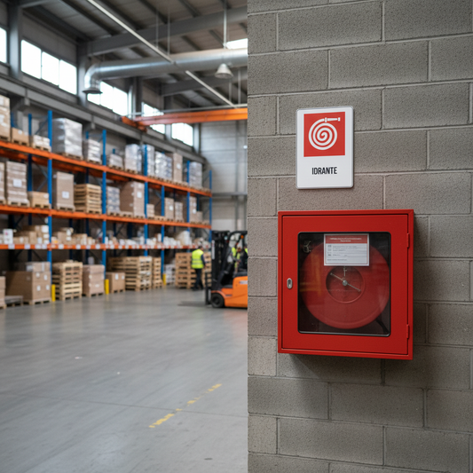 Cartello Idrante ambientato in magazzino industriale
