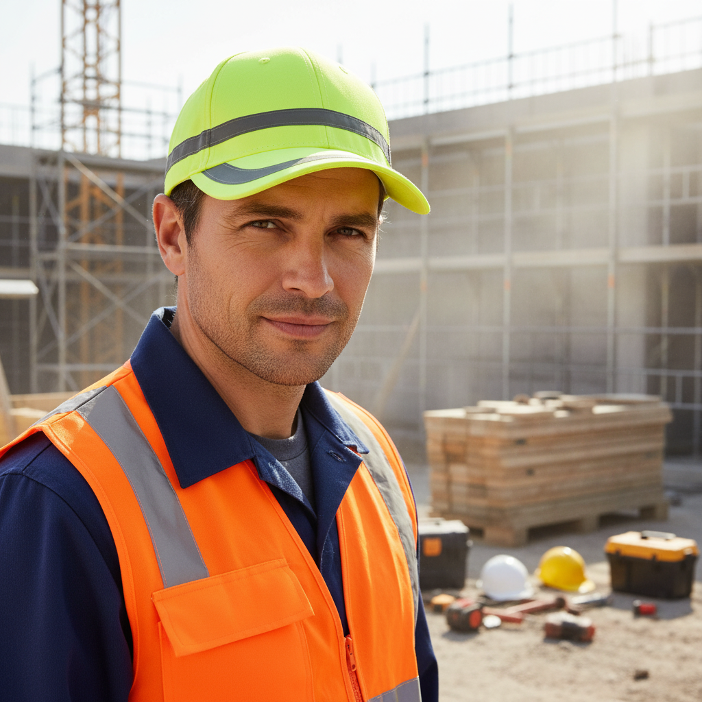 Cappello Alta Visibilità 6 Pannelli indossato in cantiere