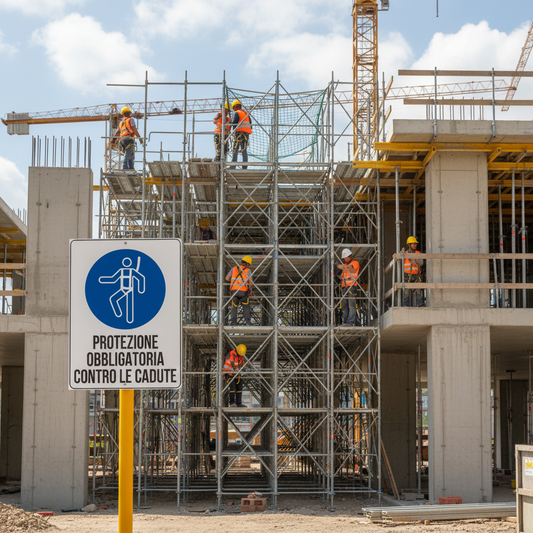 Cartello protezione cadute in ambiente cantiere