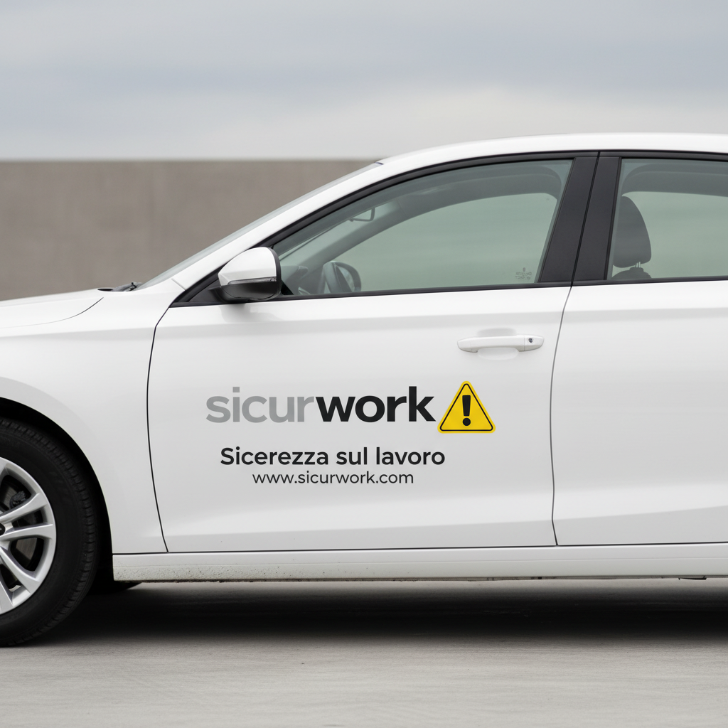 Adesivi intagliati Sicurwork su auto bianca