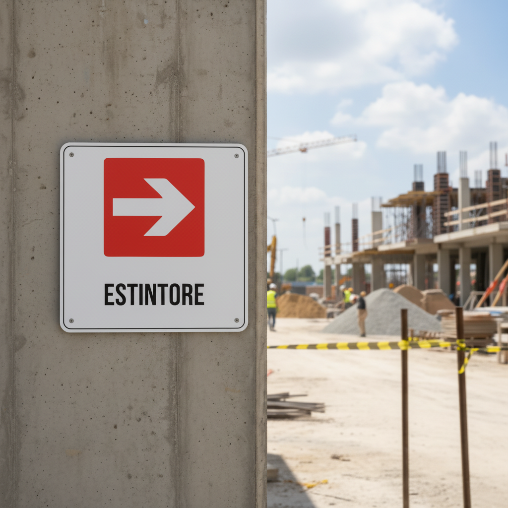 Cartello Direzione Estintore ambientato cantiere