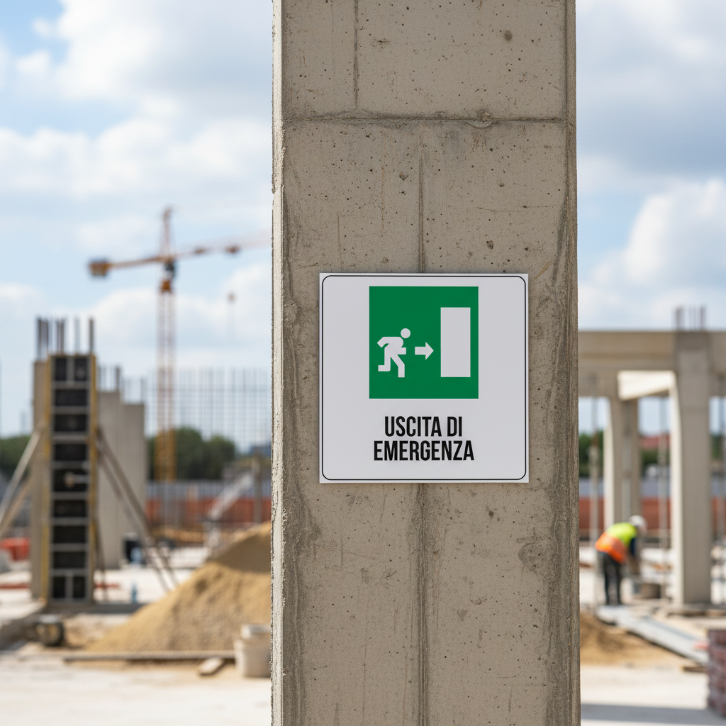 Cartello Uscita di Emergenza ambientato cantiere