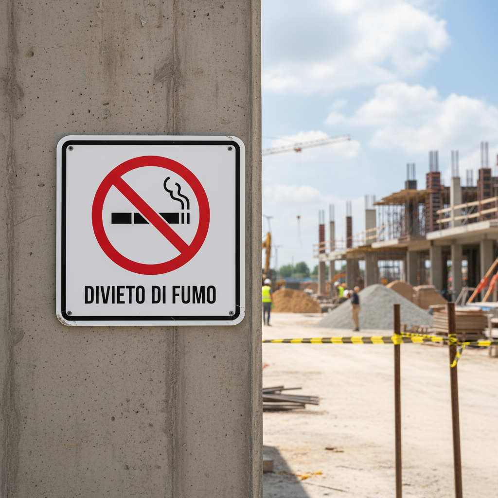 Cartello Divieto di Fumo ambientato cantiere