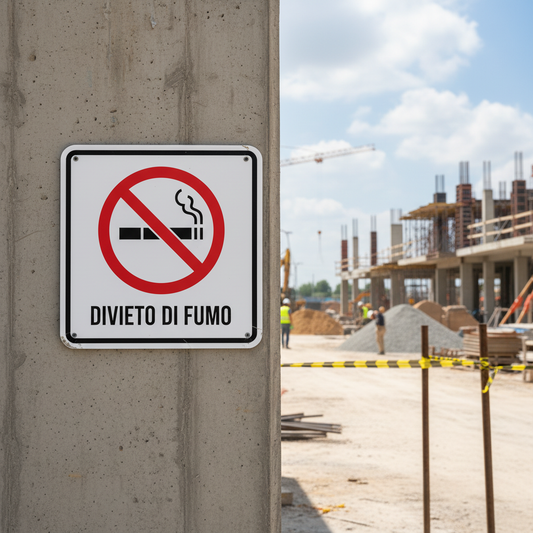 Cartello Divieto di Fumo ambientato cantiere