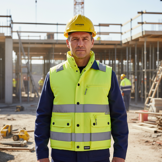 Gilet Imbottito Alta Visibilità Classe 2 indossato in cantiere