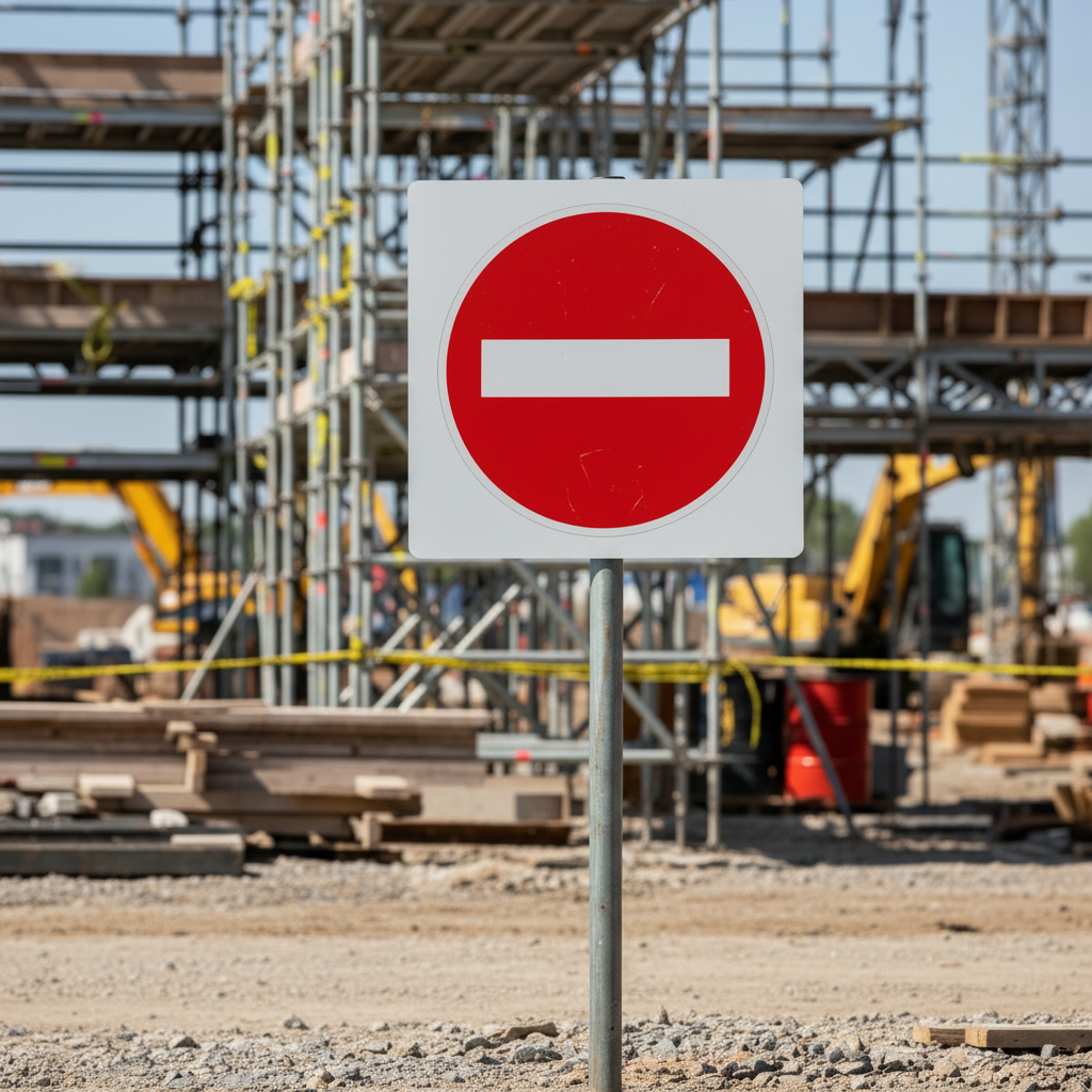 Cartello senso vietato quadrato 40x40 cm installato in cantiere