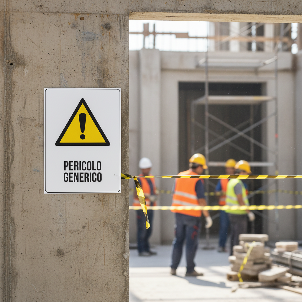 Cartello Pericolo Generico ambientato in cantiere