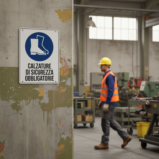 Cartello Calzature di Sicurezza ambientato in cantiere